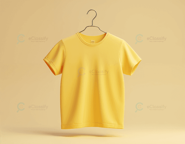 Bold yellow crew neck t-shirt with multi-colors